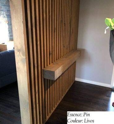 Cloison en bois, pin couleur Livos, chêne rustique.