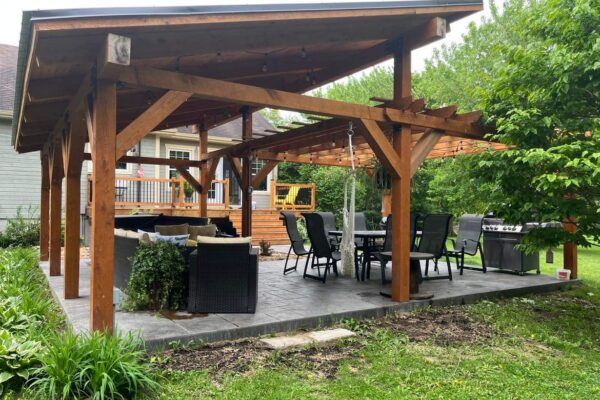 Pergola de jardin avec mobilier extérieur